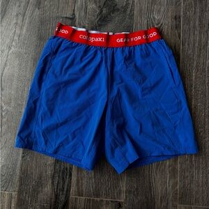 Cotopaxi Men's Small Cruz Athletic Shorts Blue with Red Waistband